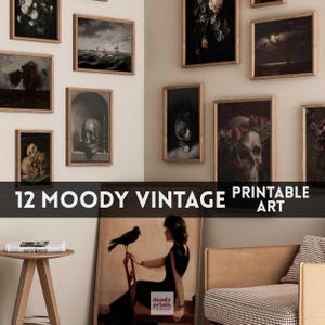 Vintage Moody Prints, 12 Dark Academia Prints, Gothic Galeriewand Set, Viktorianische Galeriewand mit Dunklem Cottagecore Dekor