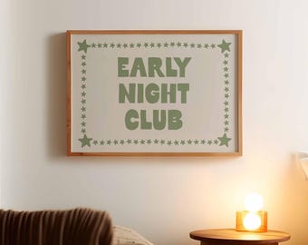 Early Night Club Print: Sage Green Retro Bedroom Wall Art (Digital Download)