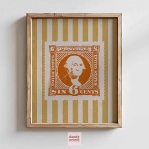 druckbare Kunst Briefmarke Poster | vintage Wandbild | gelb Streifen Unikat Dekor Kunstdruck | herunterladbare Drucke | americana Ephemera