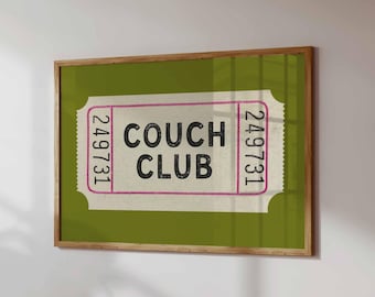 Couch Club Ticket Print: Retro Living Room Art (Printed and Shipped)