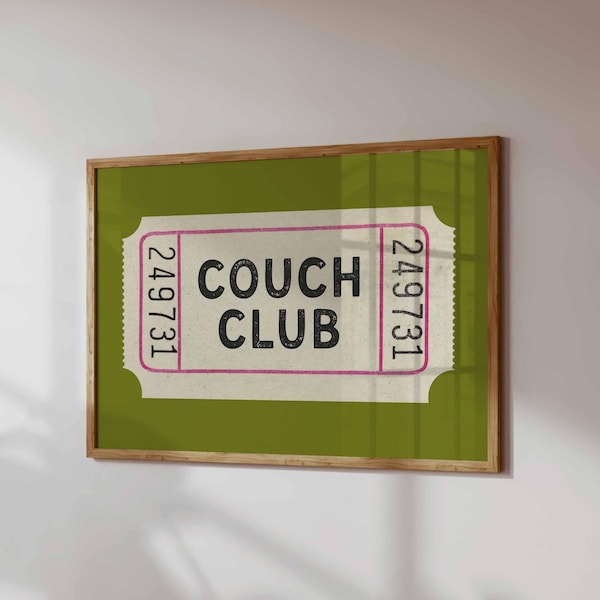 Couch Club Ticket Print: Retro Living Room Art (Printed and Shipped)
