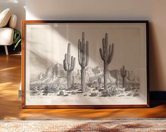Western Wall Art: Desert Sketch Cactus Print