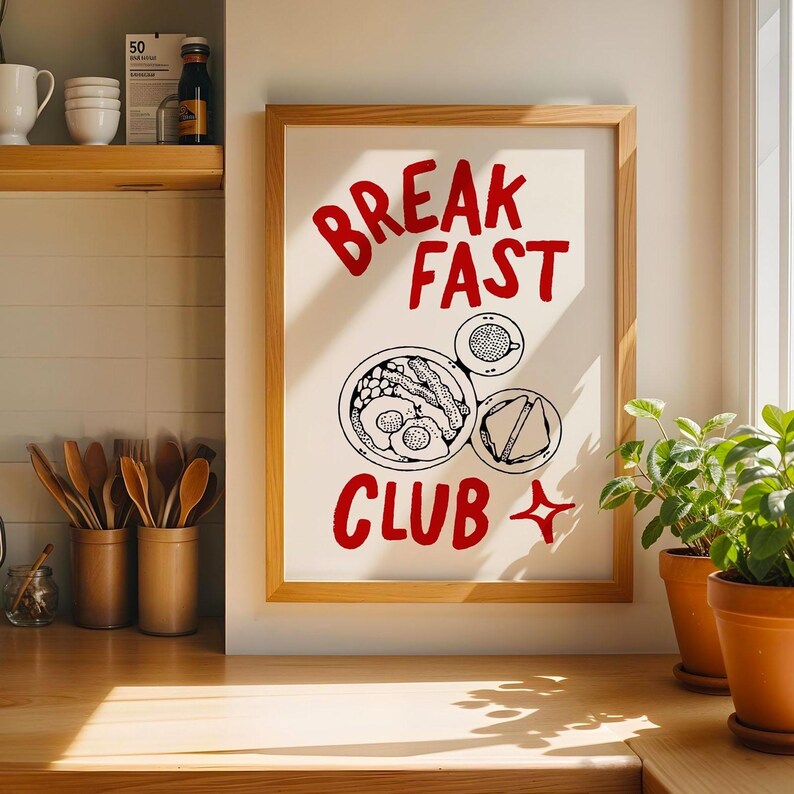 Retro Kitchen Art Print: Fun Breakfast Club Typography Poster (digital ...