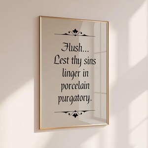 Funny Bathroom Wall Art: Medieval Flush Toilet Sign Print (Physical Poster)