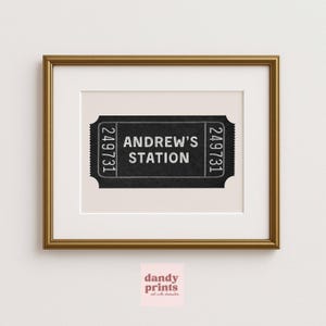 Decorazione murale personalizzata, regalo per treno, cartello personalizzato con paesaggio, stampa di biglietti vintage, stampa di nomi personalizzati, regalo di Natale