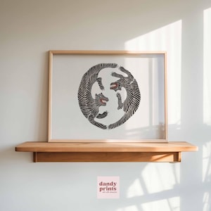 Japanese wall art, printable art, tiger print minimalist poster, Japandi decor, downloadable prints, large wall art for living room