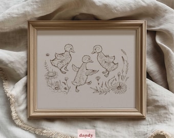estampa de pato | decoração de parede de casa de fazenda | arte de parede para imprimir | arte em estilo vintage para baixar | núcleo de casa de campo neutro | viveiro de floresta