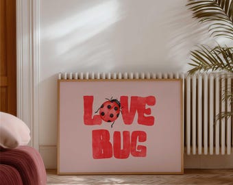 Stampa di coccinelle d'amore: divertente decorazione murale stampabile per San Valentino (download digitale)