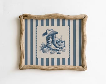 Coastal Cowgirl Print: Blue Cowboy Wall Art (Digital Download)
