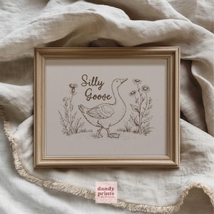 Arte de pared imprimible de ganso tonto / impresiones vintage para guardería de bosque / impresiones descargables de estilo cottagecore / regalo de decoración de pared / póster neutro de moda