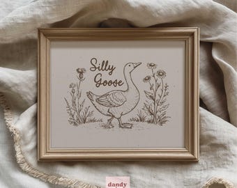 arte de parede para impressão de ganso bobo | impressões vintage para berçário de bosque | impressões cottagecore para download | presente de decoração de parede | pôster neutro moderno