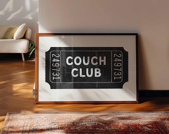 Couch Club Ticket Stub Print: Retro Living Room Art (Digital Download)