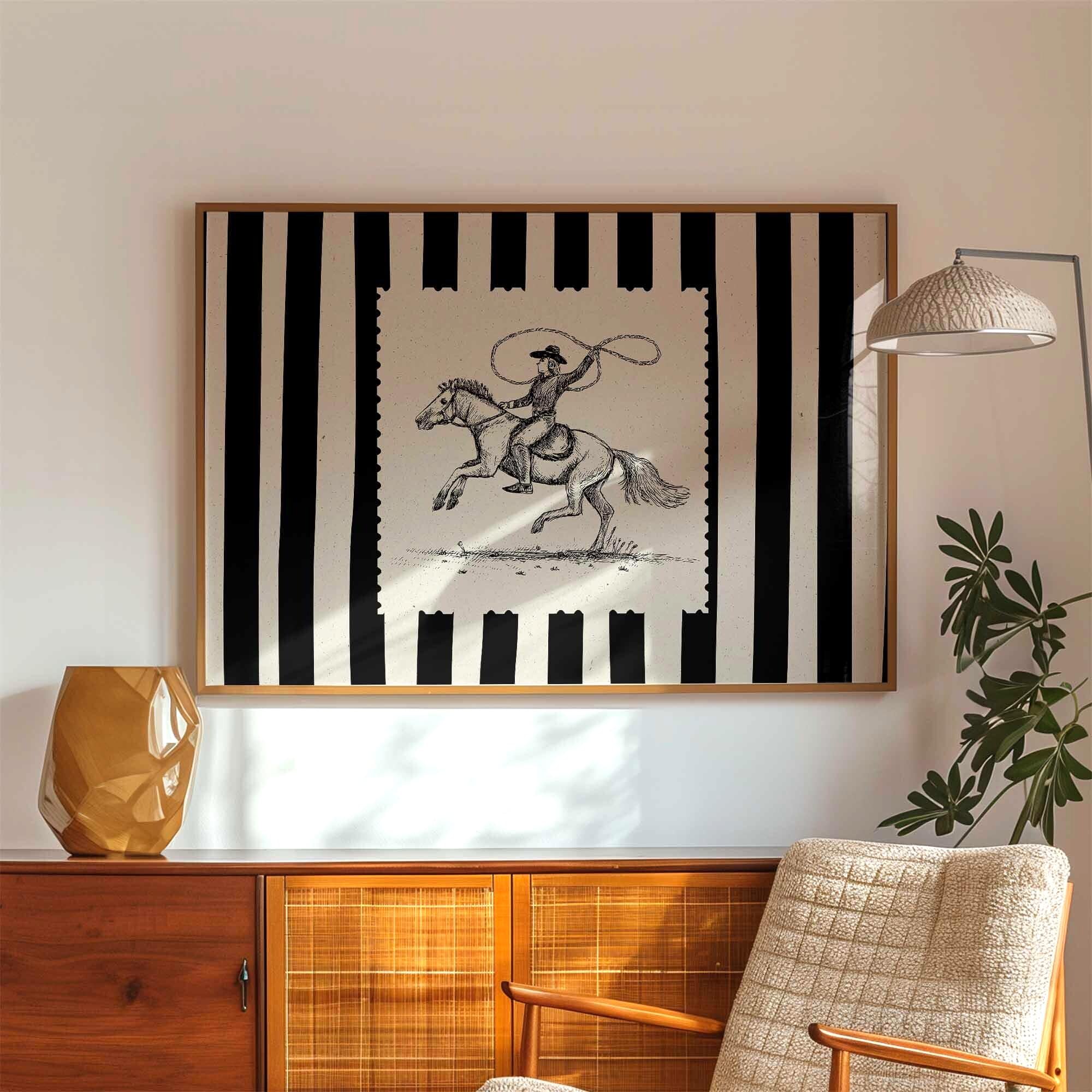 Retro Rodeo Cowgirl Print: Black and White Western Wall Art (Digital Download)