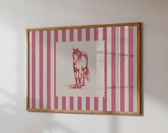 Pink and Red Horse Print: Western Wall Art (Printed and Shipped)