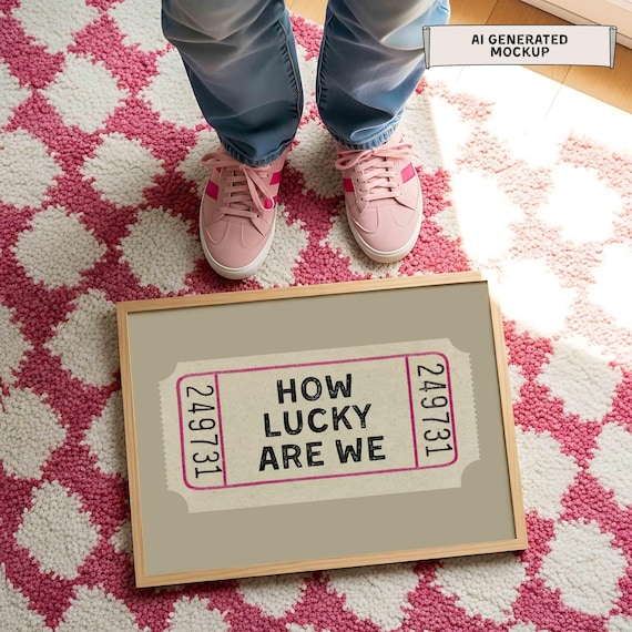 How Lucky Are We Print: Retro Neutral Wall Art (Printed and Shipped)