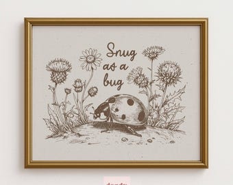 woodland nursery vintage style art print | ladybug printable | farmhouse wall decor | cottage neutral illustration | instant download