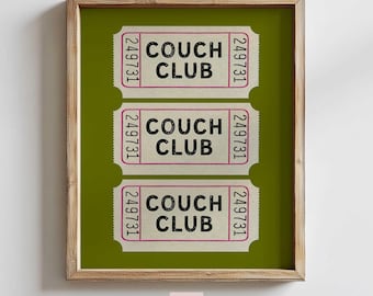 Couch Club Ticket Stub Poster: Retro Living Room Art (Digital Download)