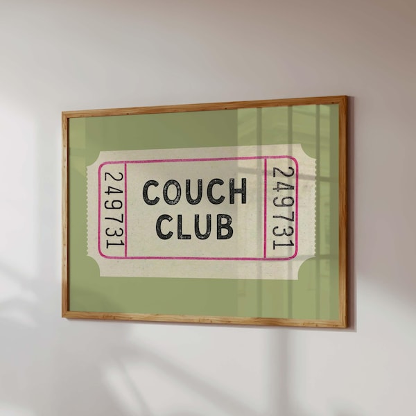 Couch Club Ticket Poster: Retro Living Room Wall Art (Printed and Shipped)
