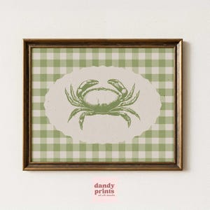 Impression de crabe Vichy vert sauge : art mural éclectique côtier (téléchargement numérique)