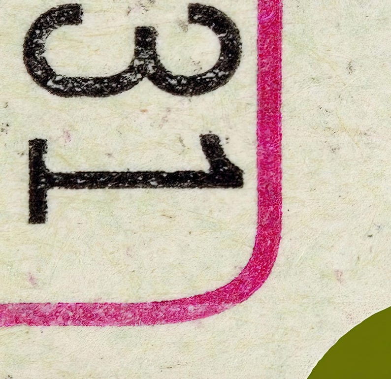 May include: Close-up of a textured, off-white surface with the number "31" printed in black. A vibrant pink vertical stripe and a curved pink line frame the numbers, adding a pop of color to the design.