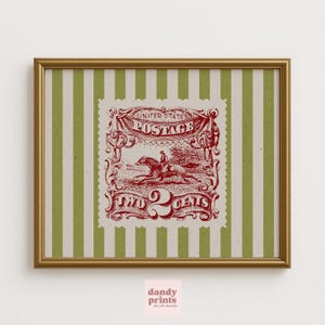 Impresión de sello postal de rayas vintage / arte occidental imprimible / decoración de pared de galería de caballos / sala de estar ecléctica / descarga digital personalizable