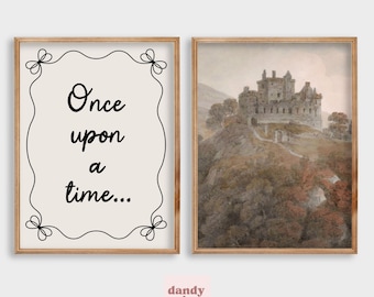 printable nursery art set of 2 | fairytale |  children&#39;s bedroom | girl room reading decor | story book vintage style digital download