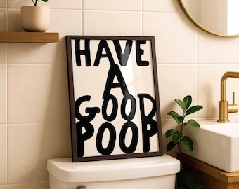 Funny Bathroom Art Print: Black and White Toilet Sign (Digital Download)