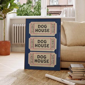 Dog House Blue Wall Art: Vertical Retro Dog Print (Digital Download)
