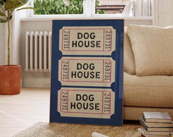 Dog House Blue Wall Art: Vertical Retro Dog Print (Digital Download)