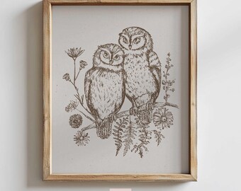 arte de coruja | berçário florestal | decoração cottagecore | impressões para download | arte de parede vintage para impressão | neutro moderno | pintura de pássaros boho