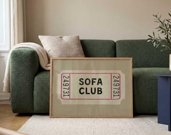 Mid Century Modern Sofa Club Print: Beige Retro Living Room Art (Printed and Shipped)