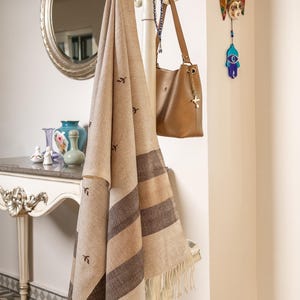 Pure Wool Unique Handwoven Beige Throw Shawl Pashmina