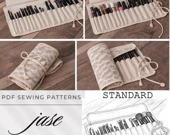 Patrón en PDF para organizador de brochas de maquillaje, soporte de cosméticos de viaje, tutorial de costura.