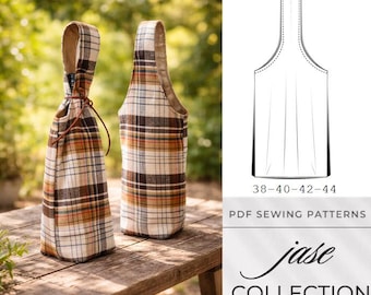 Patrón de costura en PDF para portabotellas de vino. Tutorial para bolsa de regalo de tela reutilizable.