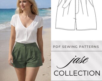 Patrón de costura digital para pantalones cortos en PDF / Pantalones cortos de tela para mujer, todas las tallas incluidas / Patrón de diseñador original / Patrón de costura DIY