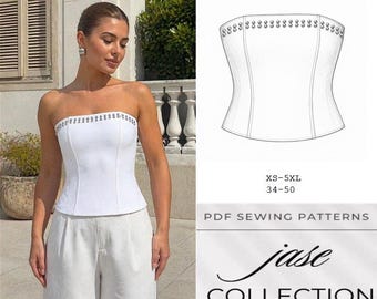 Strapless Corset Top Sewing Pattern PDF Bustier Tube Blouse Digital Download