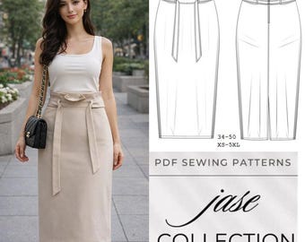 Patrón de costura en PDF para falda de cintura alta tipo paperbag (falda midi) Descarga digital
