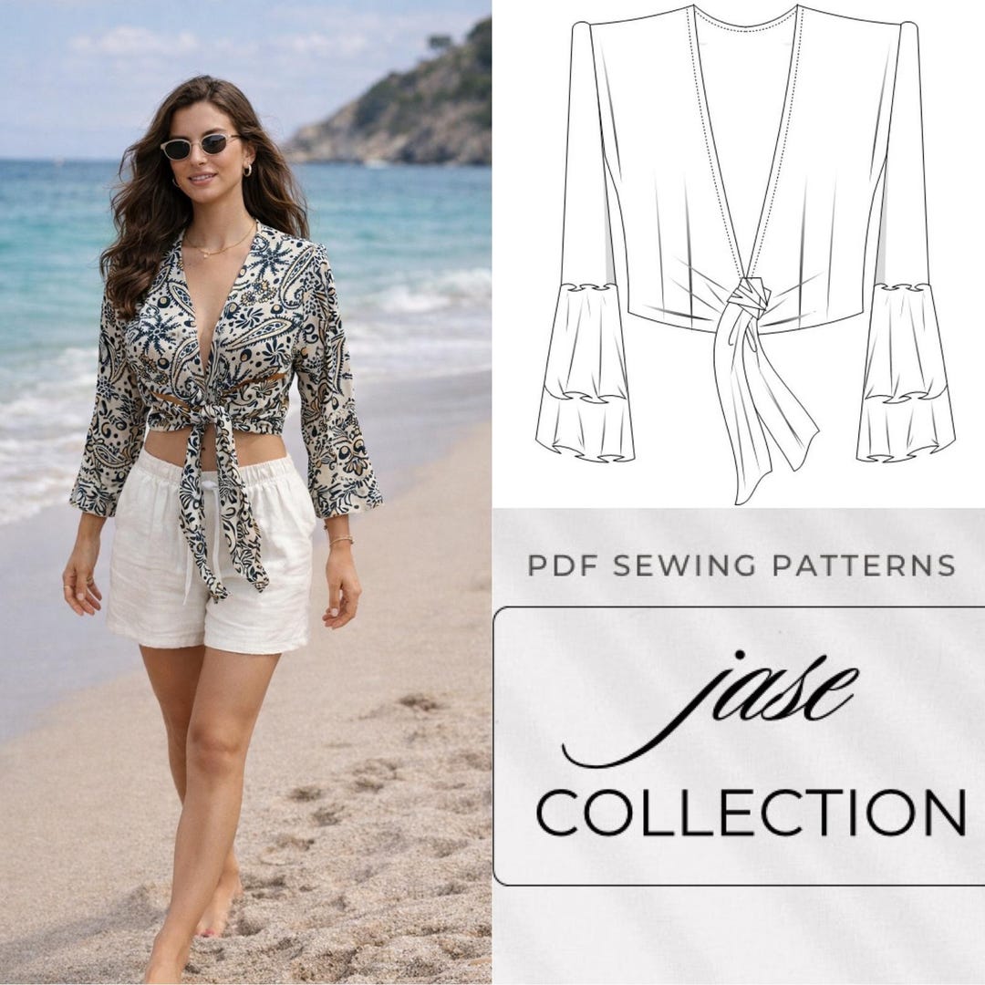 Tie Front Crop Top Sewing Pattern PDF Download | Boho Beach Blouse ...