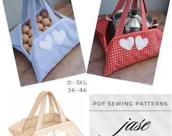 Patrón de costura PDF para cesta recolectora de huevos, patrón de cesta de tela para recoger huevos, cesta de huevos de gallina de granja, patrón de bolso de mercado DIY A4