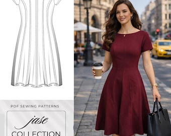Patrón de vestido entallado y acampanado / Vestido princesa de corte A (PDF) / Patrón de costura digital