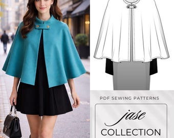 Cape Coat Sewing Pattern | Women’s Short Cape PDF Pattern | Modern Wool Cape | Advanced Sewing Project