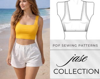 Patrón de costura de camiseta deportiva digital en PDF / Top deportivo para mujer en todas las tallas / Patrón original de diseñador para ropa deportiva / Descarga instantánea
