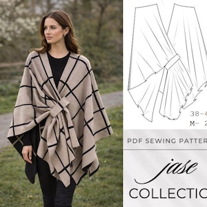 Belted Poncho Sewing Pattern PDF Wrap Shawl Cape DIY Tutorial Download
