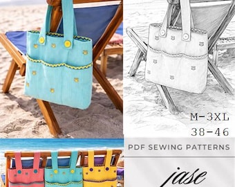 Patrón PDF para bolso de playa acolchado, bolso grande de verano, tutorial de costura, descarga instantánea.