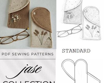 Patrón de costura en PDF para estuche de gafas de lino bordado. Tutorial para estuche de gafas hecho a mano.