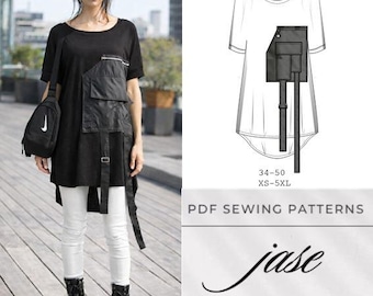 Patrón de costura de túnica utilitaria con bolsillos, estilo urbano extragrande (PDF, descarga digital)