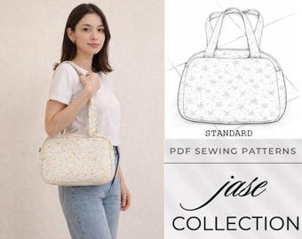 Patrón de costura en PDF para bolso de mano acolchado con estampado floral y cremallera. Tutorial para bolso de hombro.