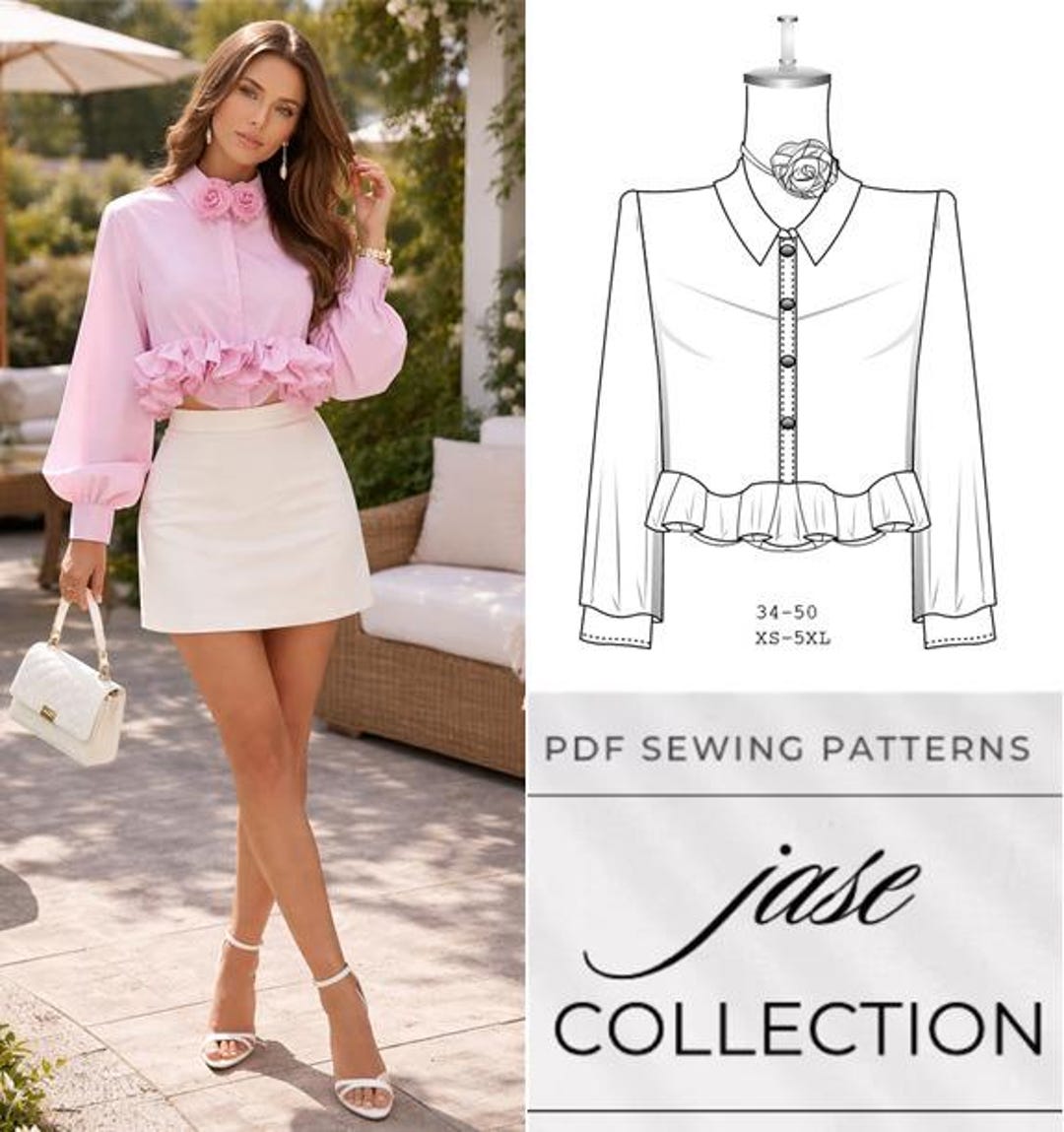 Vintage Ruffle Collar Blouse PDF Sewing Pattern • Women’s Top • A4 ...