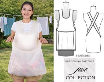 Patrón de costura en PDF para delantal de lavandería, bolsa de lavado, ayudante de ropa, descarga digital