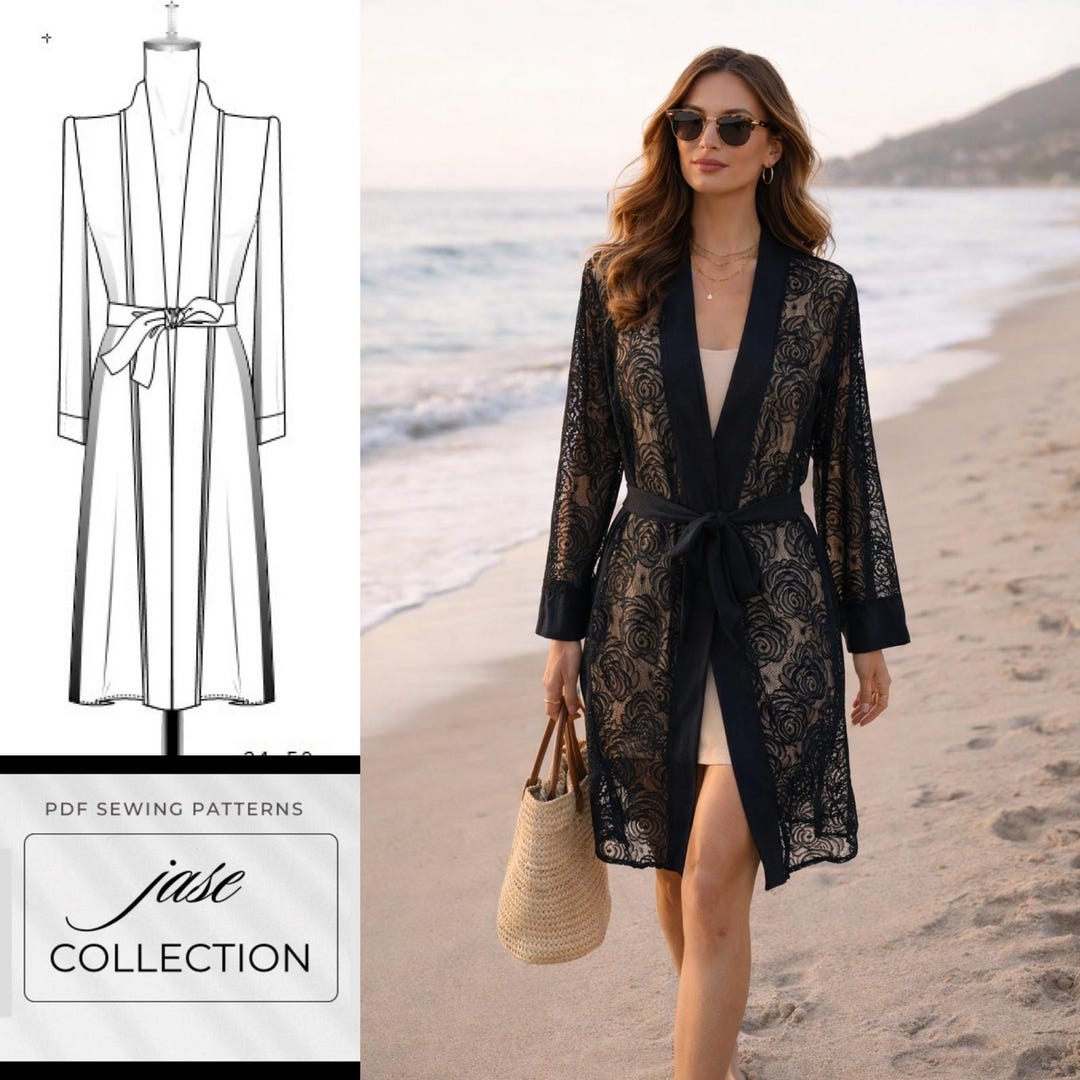 Long Lace Kimono Robe Sewing Pattern PDF Digital Download | Boho Beach ...